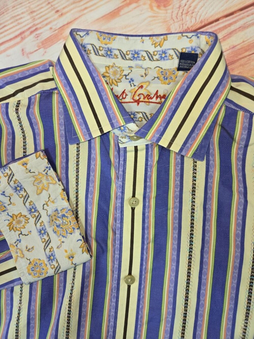 Robert Graham Striped Long Sleeve Button-Up Shirt XL 100% Cotton